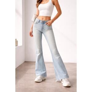7 For All Mankind Dojo Flare Jeans Light Wash Raw Hem Low Rise Y2K Denim Size 26